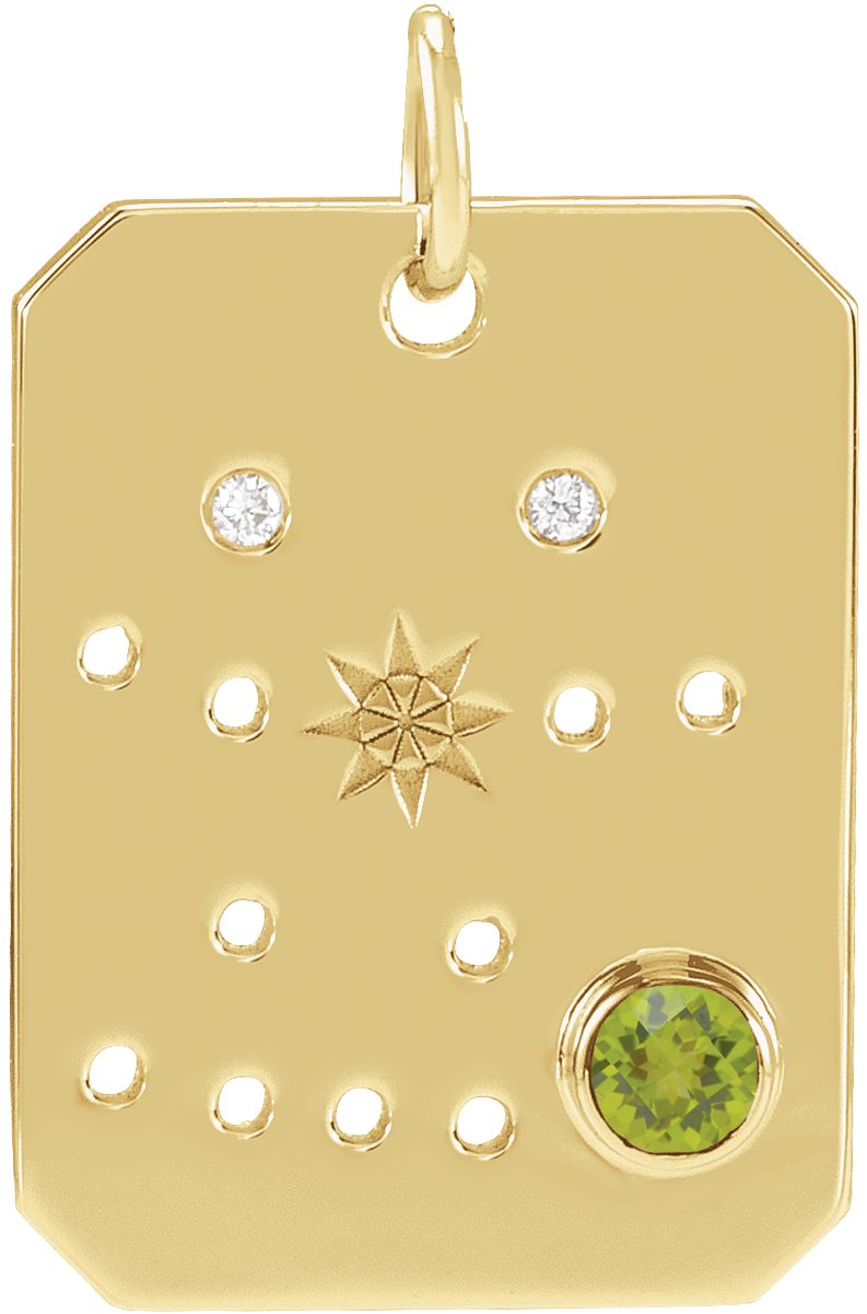 14K Yellow Natural Peridot and .0075 CTW Natural Diamond Gemini Zodiac Constellation Pendant Ref 17891124