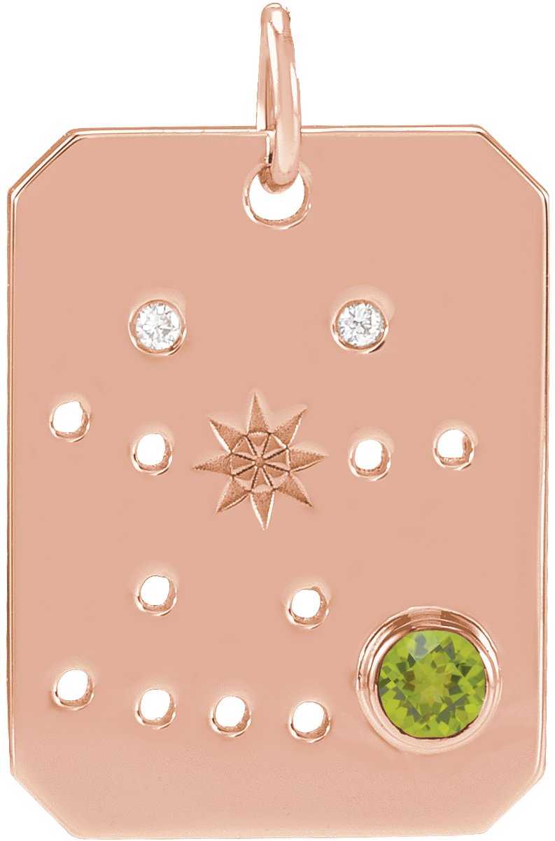 14K Rose Natural Peridot and .0075 CTW Natural Diamond Gemini Zodiac Constellation Pendant Ref 17891122