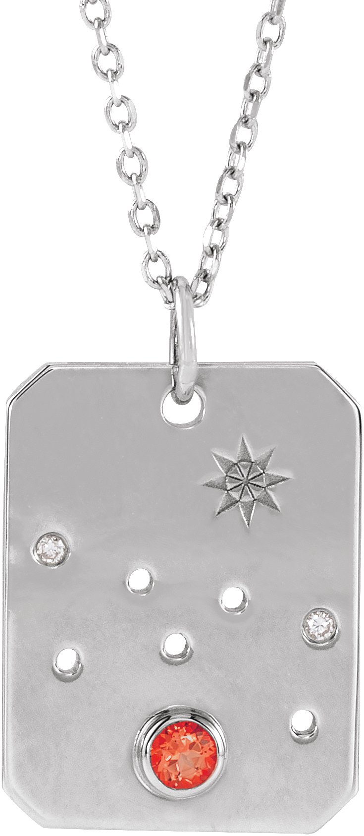 Sterling Silver Natural Mexican Fire Opal & .01 CTW Natural Diamond Taurus Constellation 16-18" Necklace