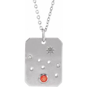 Sterling Silver Natural Mexican Fire Opal & .01 CTW Natural Diamond Taurus Constellation 16-18" Necklace
