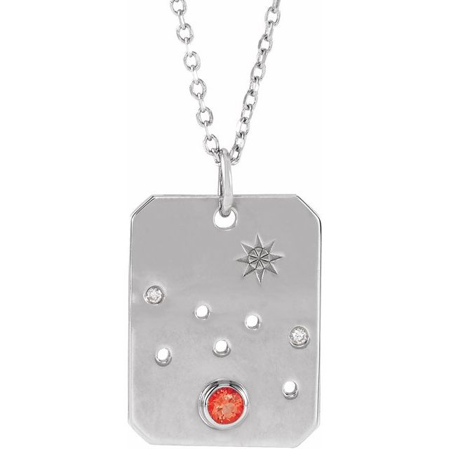 Sterling Silver Natural Mexican Fire Opal & .0075 CTW Natural Diamond Taurus Zodiac Constellation 16-18 Necklace