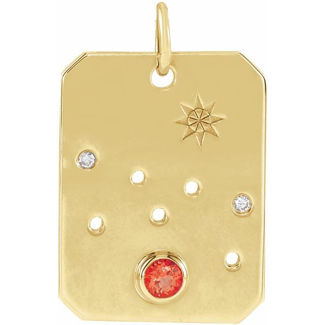 14K Yellow Natural Mexican Fire Opal & .0075 CTW Natural Diamond Taurus Zodiac Constellation Pendant