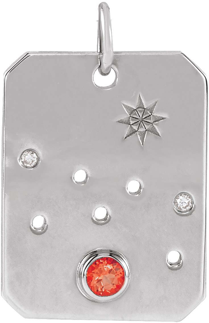 Platinum Natural Mexican Fire Opal and .0075 CTW Natural Diamond Taurus Zodiac Constellation Pendant Ref 17891227