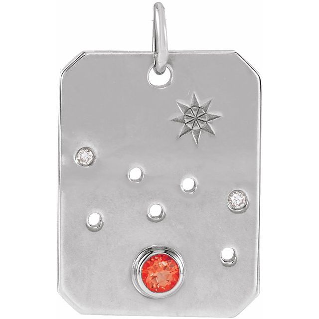 Sterling Silver Natural Mexican Fire Opal & .01 CTW Natural Diamond Taurus Constellation Pendant