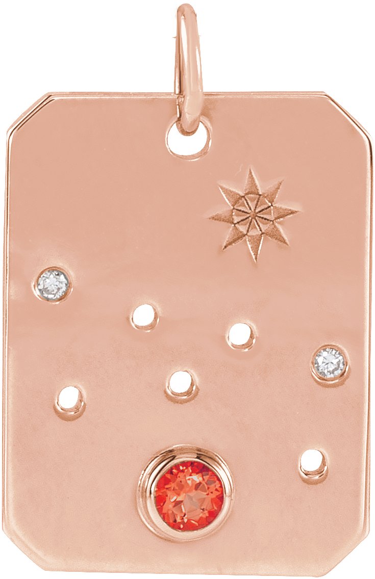 14K Rose Natural Mexican Fire Opal and .0075 CTW Natural Diamond Taurus Zodiac Constellation Pendant Ref 17891226