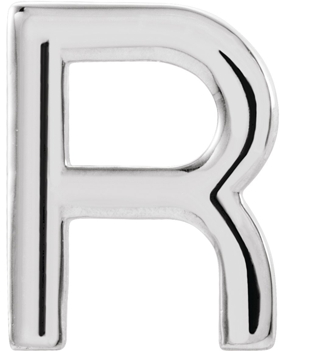 14K White Single Initial R Earring