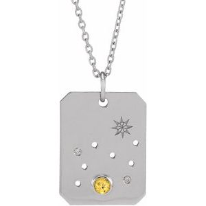 Sterling Silver Natural Citrine & .01 CTW Natural Diamond Leo Constellation 16-18" Necklace