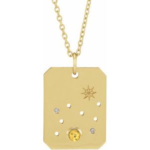 14K Yellow Natural Citrine & .01 CTW Natural Diamond Leo Constellation 16-18" Necklace