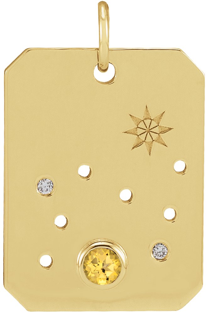 14K Yellow Natural Citrine and .0075 CTW Natural Diamond Leo Zodiac Constellation Pendant Ref 17891170