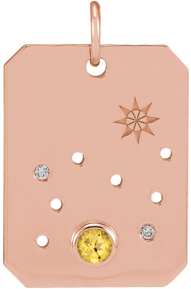 14K Rose Natural Citrine and .0075 CTW Natural Diamond Leo Zodiac Constellation Pendant Ref 17891167