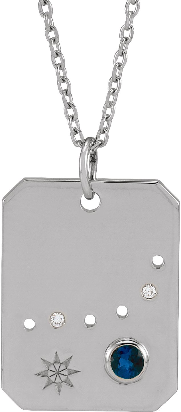 Sterling Silver Natural Blue Sapphire & .01 CTW Natural Diamond Capricorn Constellation 16-18" Necklace