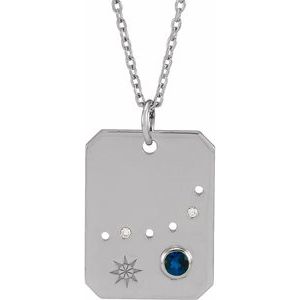 Sterling Silver Natural Blue Sapphire & .01 CTW Natural Diamond Capricorn Constellation 16-18" Necklace
