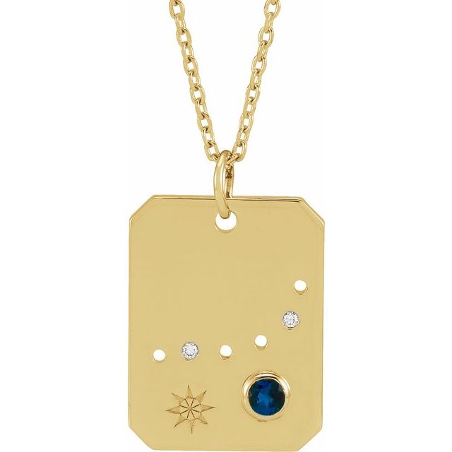 14K Yellow Natural Blue Sapphire & .0075 CTW Natural Diamond Capricorn Zodiac Constellation 16-18 Necklace
