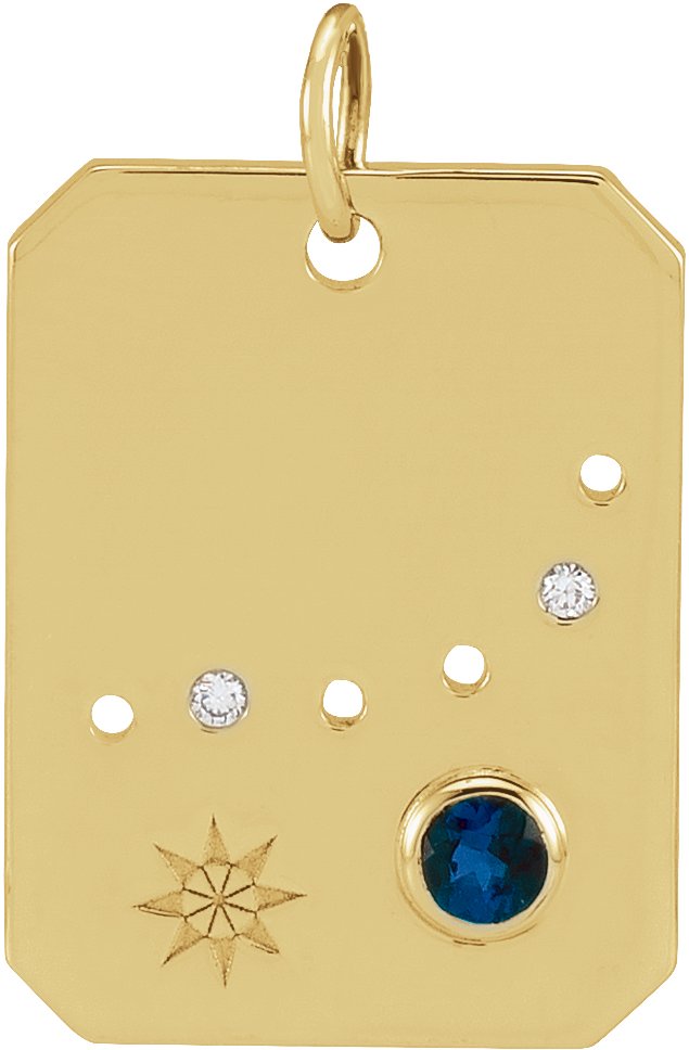 14K Yellow Natural Blue Sapphire and .0075 CTW Natural Diamond Capricorn Zodiac Constellation Pendant Ref 17891146