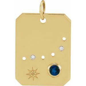 14K Yellow Natural Blue Sapphire & .01 Natural Diamond Capricorn Constellation Pendant