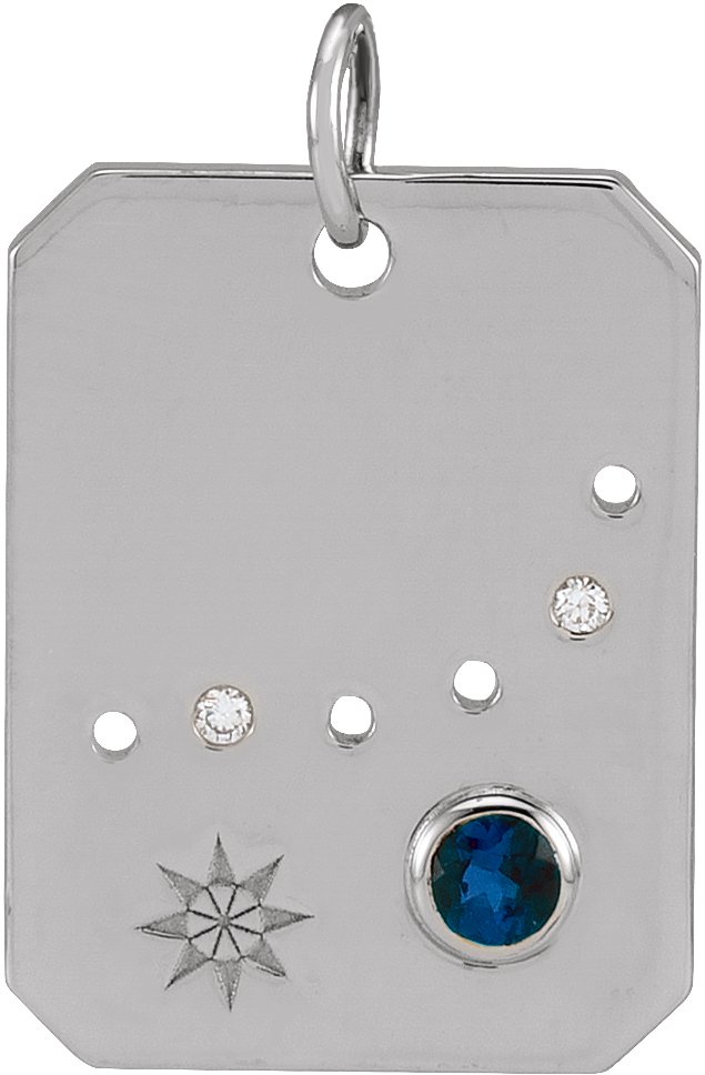 14K White Natural Blue Sapphire & .01 Natural Diamond Capricorn Constellation Pendant