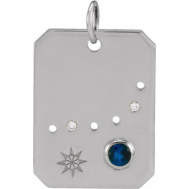 14K White Natural Blue Sapphire & .0075 CTW Natural Diamond Capricorn Zodiac Constellation Pendant