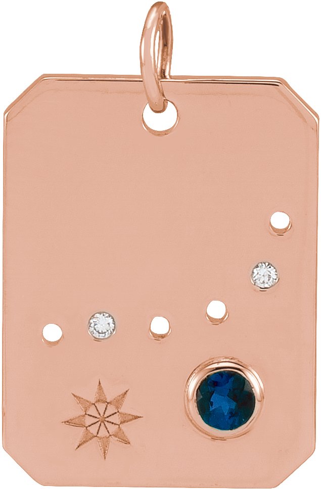 14K Rose Natural Blue Sapphire and .0075 CTW Natural Diamond Capricorn Zodiac Constellation Pendant Ref 17891150