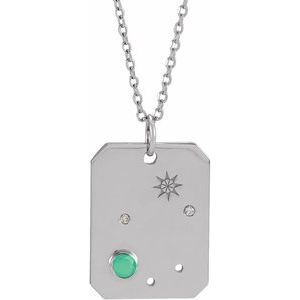 Sterling Silver Natural Green Chrysoprase & .01 CTW Natural Diamond Libra Constellation 16-18" Necklace