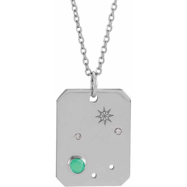 Sterling Silver Natural Green Chrysoprase & .0075 CTW Natural Diamond Libra Zodiac Constellation 16-18" Necklace