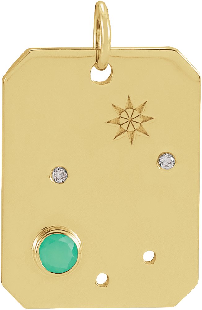 14K Yellow Natural Green Chrysoprase & .01 Natural Diamond Libra Constellation Pendant