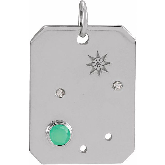 Sterling Silver Natural Green Chrysoprase & .01 Natural Diamond Libra Constellation Pendant