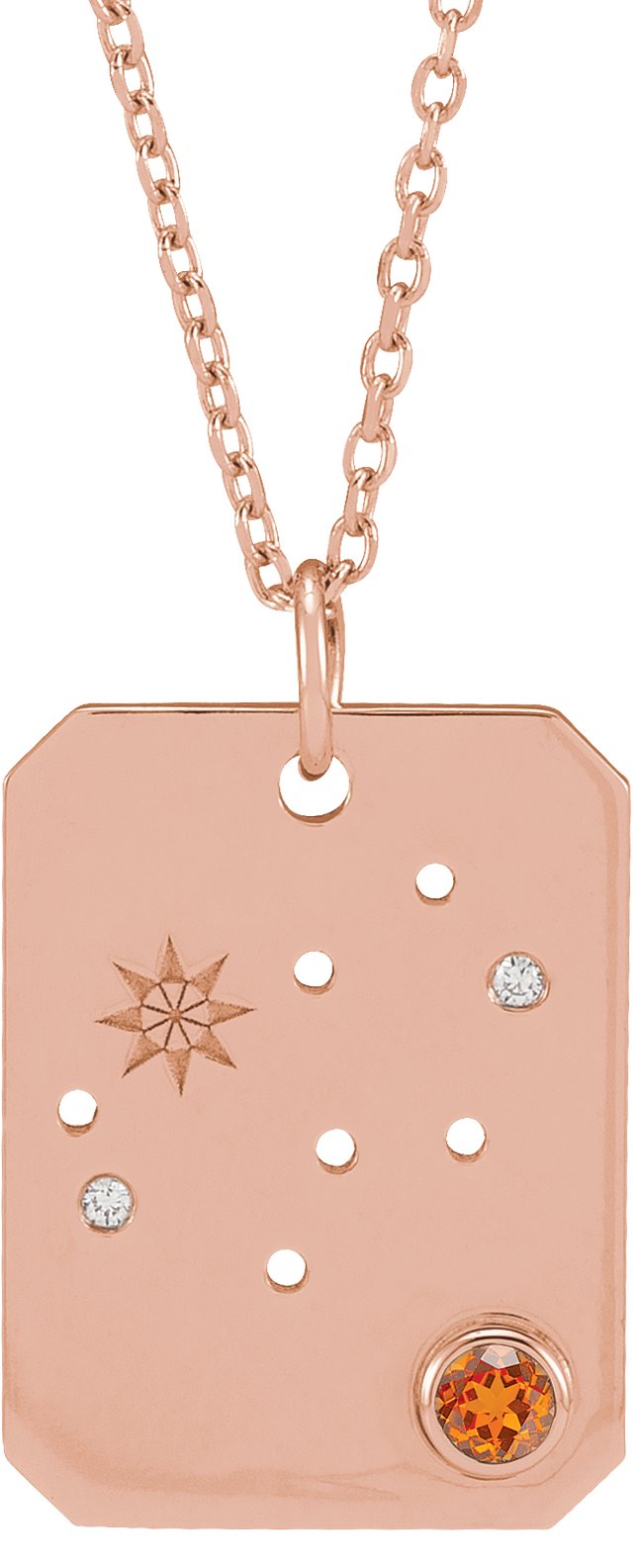 14K Rose Natural Orange Garnet and .0075 CTW Natural Diamond Virgo Zodiac Constellation 16 to 18 inch Necklace Ref 17891271