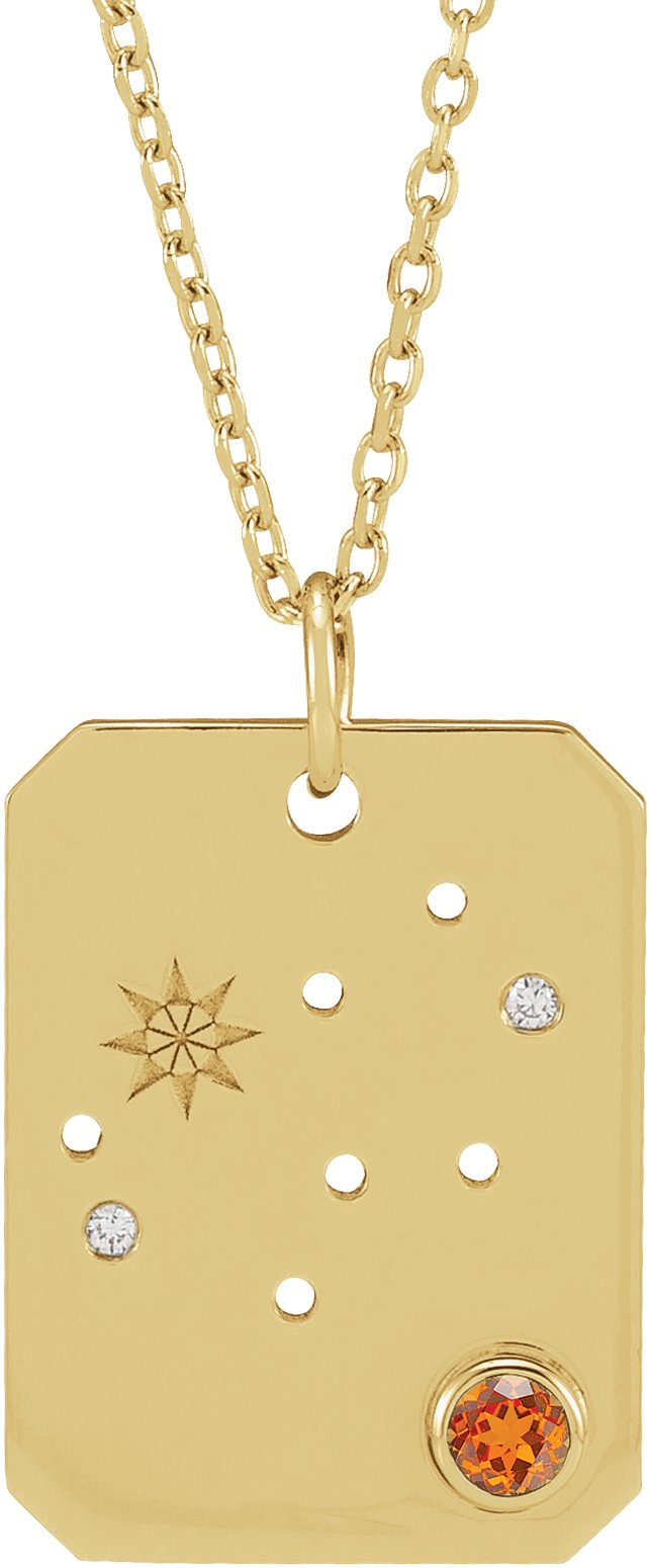 14K Yellow Natural Spessartite Garnet & .01 CTW Natural Diamond Virgo Constellation 16-18" Necklace