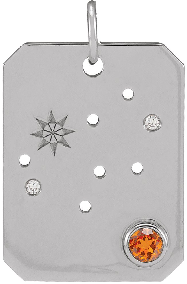 14K White Natural Orange Garnet and .0075 CTW Natural Diamond Virgo Zodiac Constellation Pendant Ref 17891200