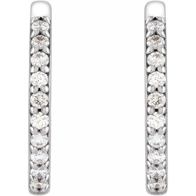 14K White 1/6 CTW Natural Diamond 15 mm Huggie Earrings