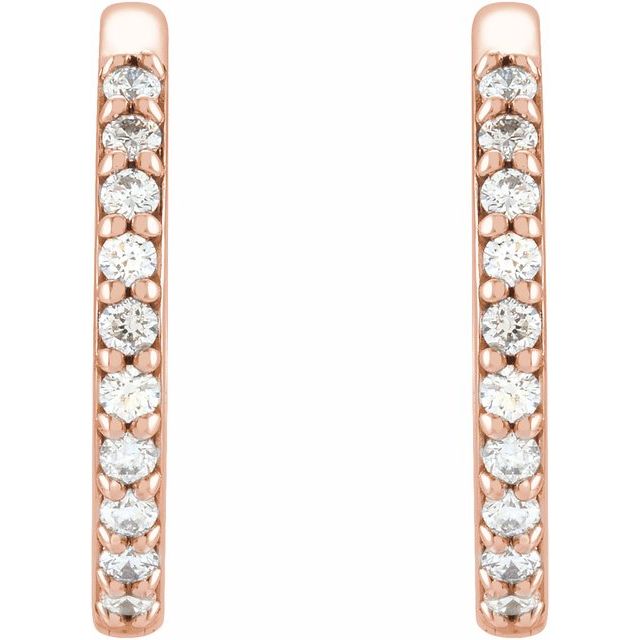 14K Rose 1/6 CTW Natural Diamond 15 mm Huggie Earrings