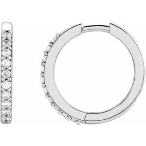 14K White 1/6 CTW Natural Diamond 15 mm Huggie Earrings
