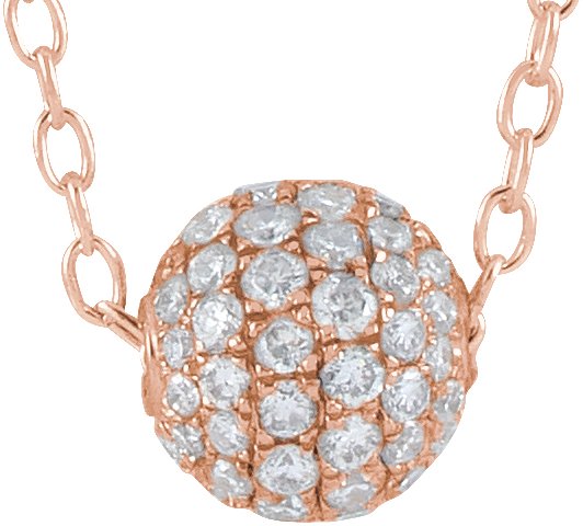 14K Rose .375 CTW Diamond Pave 6 mm Ball 16 to 18 inch Necklace Ref 17760419