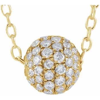 14K Yellow .375 CTW Diamond Pave 6 mm Ball 16 to 18 inch Necklace Ref 17760417