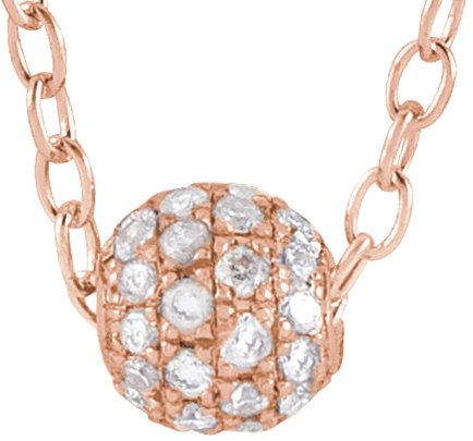 14K Rose .125 CTW Diamond Pave 6 mm Ball 16 to 18 inch Necklace Ref 17760416