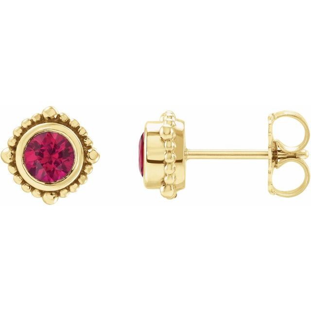 14K Yellow 5 mm Natural Ruby Beaded Halo-Style Earrings