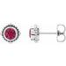Platinum 4 mm Natural Ruby Beaded Halo-Style Earrings