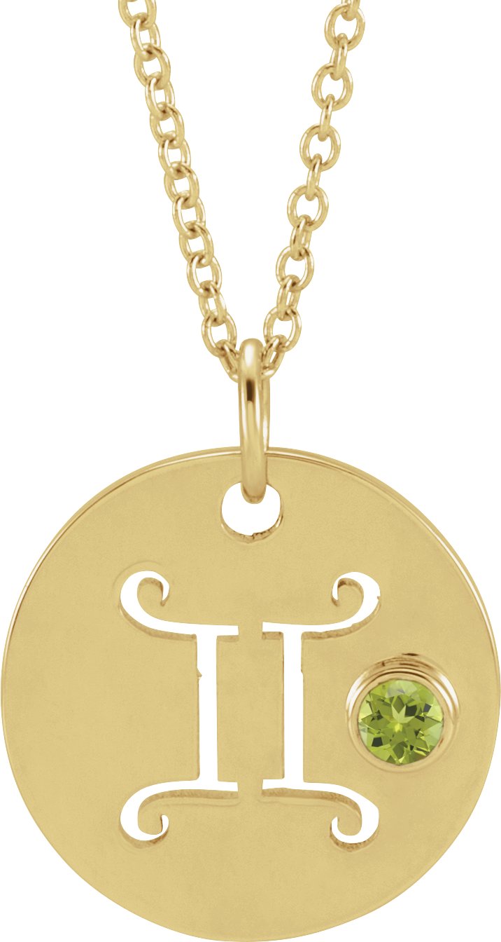 14K Yellow Natural Peridot Gemini Zodiac 16 to 18 inch Necklace Ref 17886562