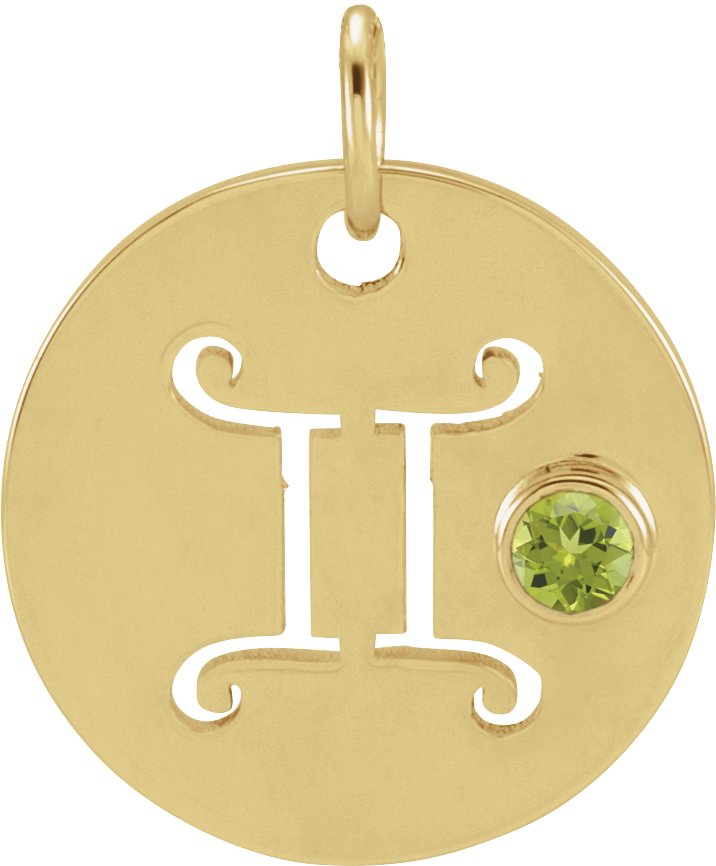 14K Yellow Natural Peridot Gemini Zodiac Pendant