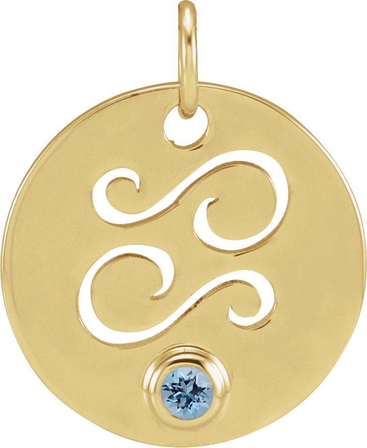 14K Yellow Natural Aquamarine Cancer Zodiac Pendant Ref 17886657