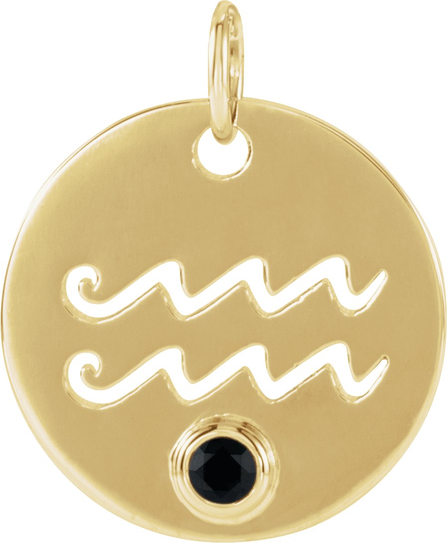 14K Yellow Natural Black Spinel Aquarius Zodiac Pendant Ref 17886494