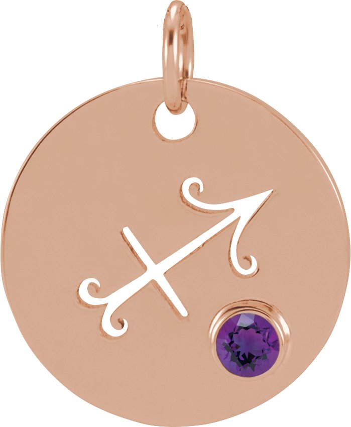 14K Rose Natural Amethyst Sagittarius Zodiac Pendant Ref 17886561