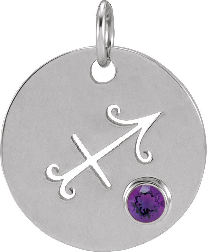 14K White Natural Amethyst Sagittarius Zodiac Pendant Ref 17886556