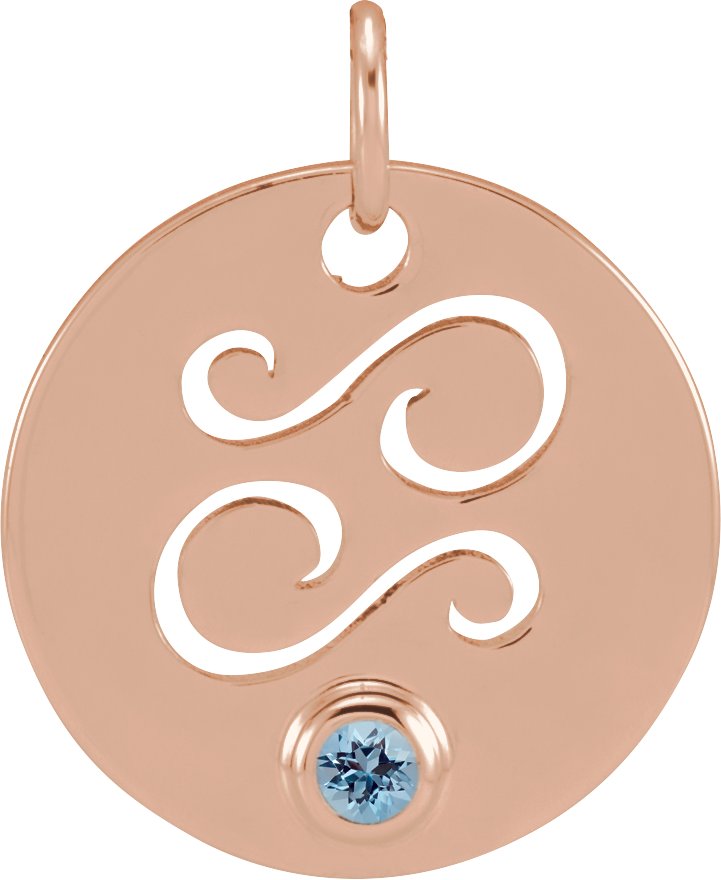 14K Rose Natural Aquamarine Cancer Zodiac Pendant Ref 17886646