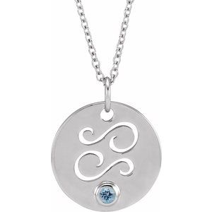 Sterling Silver Natural Aquamarine Cancer Zodiac 16-18" Necklace