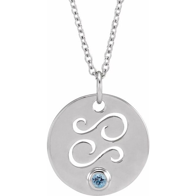 Sterling Silver Natural Aquamarine Cancer Zodiac 16-18 Necklace