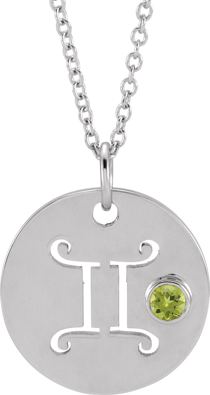 Sterling Silver Natural Peridot Gemini Zodiac 16 to 18 inch Necklace Ref 17886566