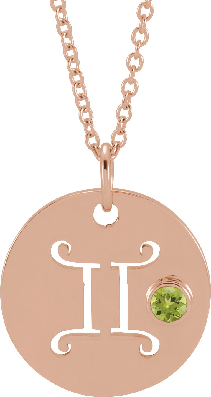 14K Rose Natural Peridot Gemini Zodiac 16 to 18 inch Necklace Ref 17886571