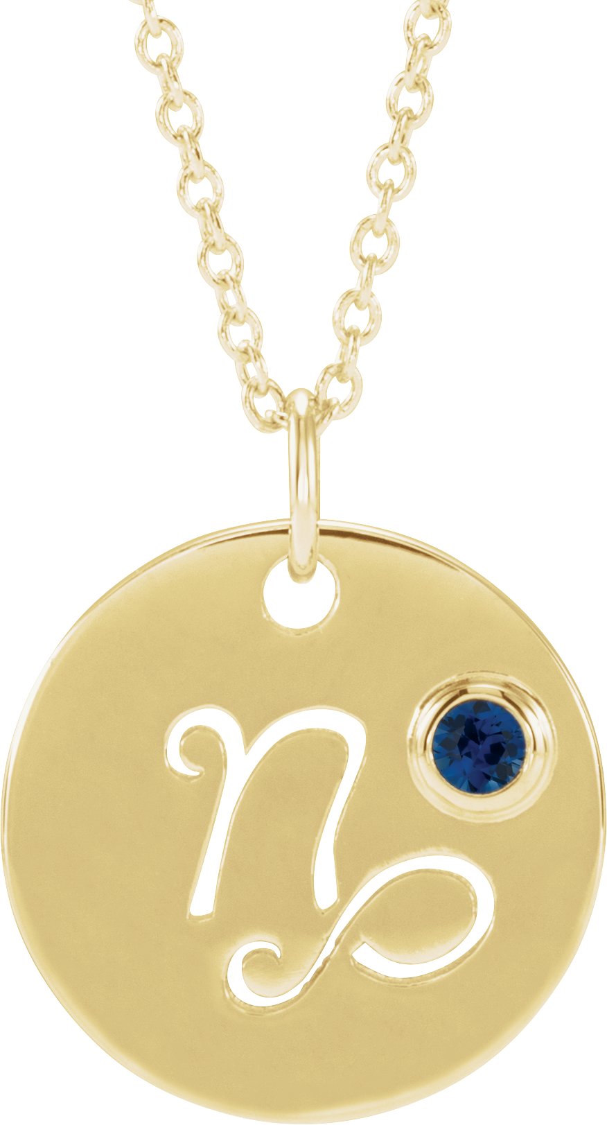 14K Yellow Natural Blue Sapphire Capricorn Zodiac 16-18 Necklace