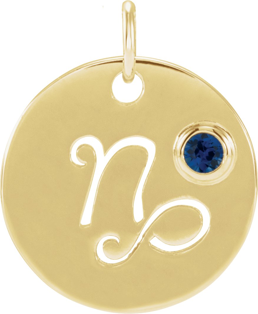 14K Yellow Natural Blue Sapphire Capricorn Zodiac Pendant Ref 17886495